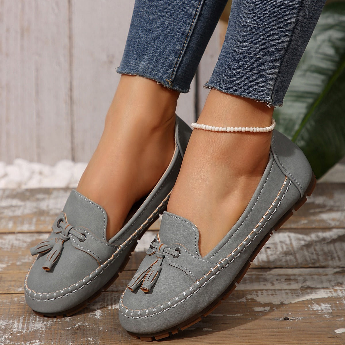 Mocasines planos para mujer antideslizante con detalle de lazo - Martina