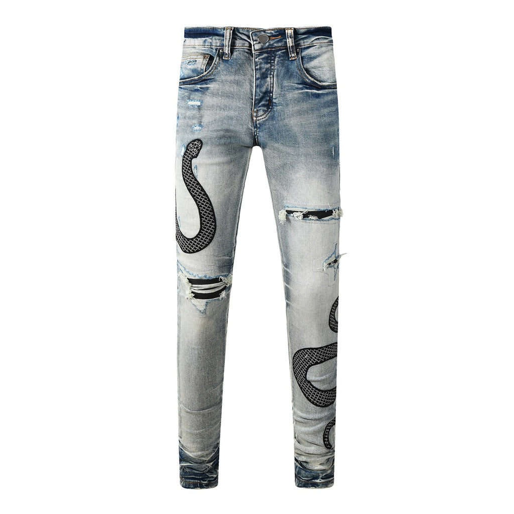 Pantalones vaqueros slim con estampado serpiente - Eldric