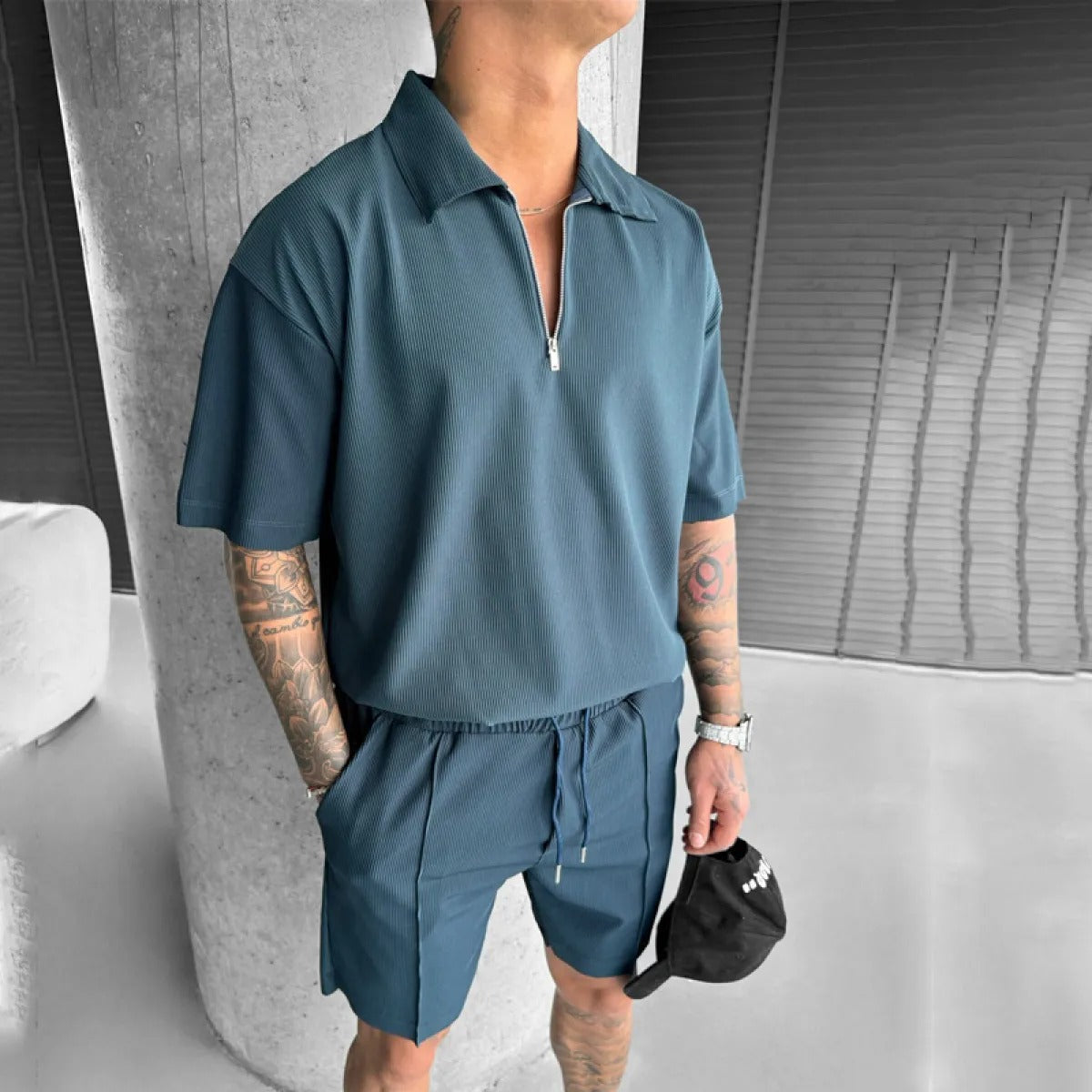Conjunto para hombre de tejido acanalado con cremallera estilo casual - Iker