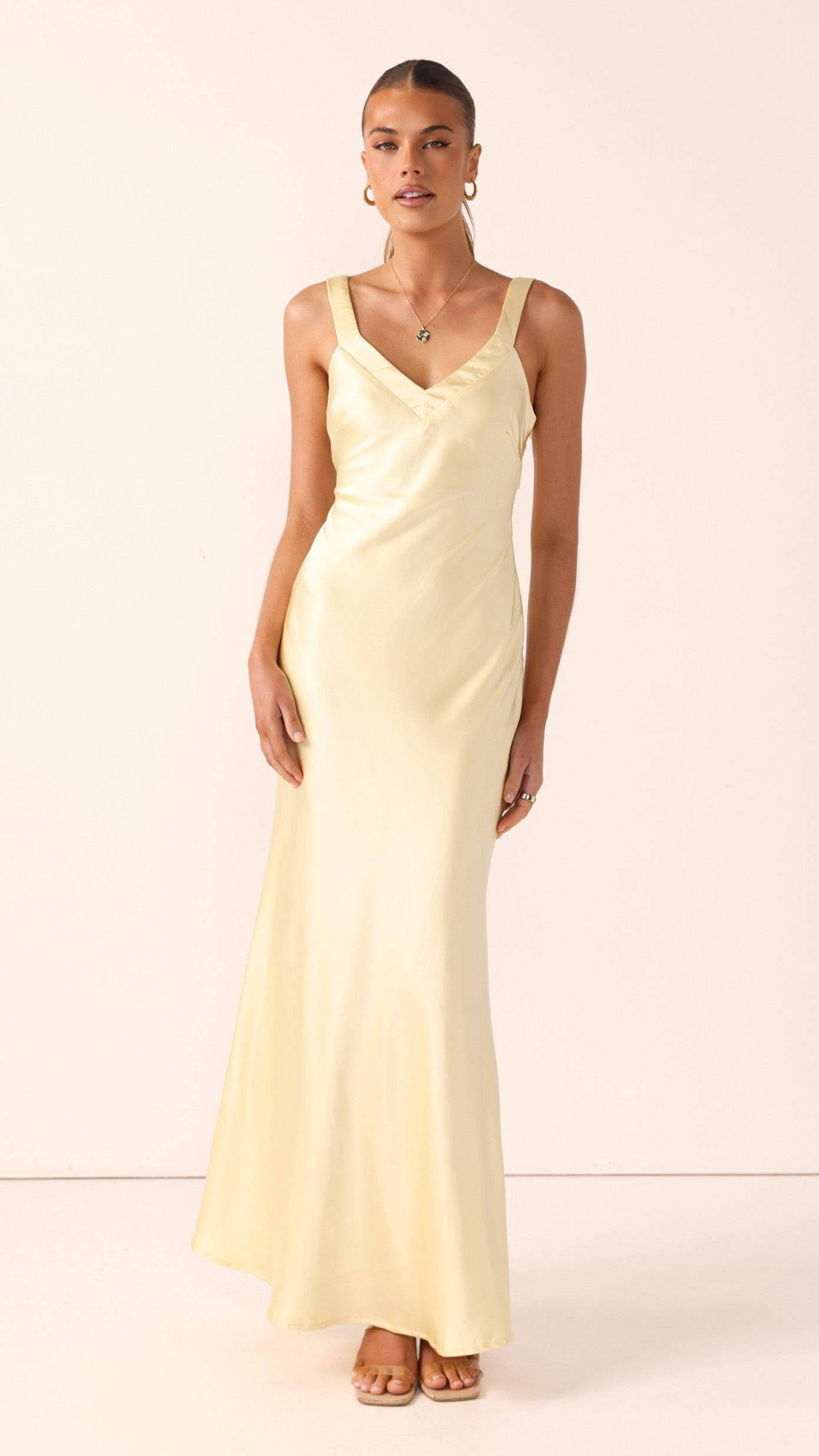 Vestido largo satinado con escote en V para mujer - Alondra