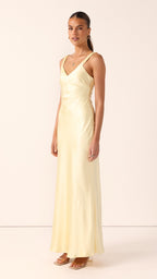 Vestido largo satinado con escote en V para mujer - Alondra