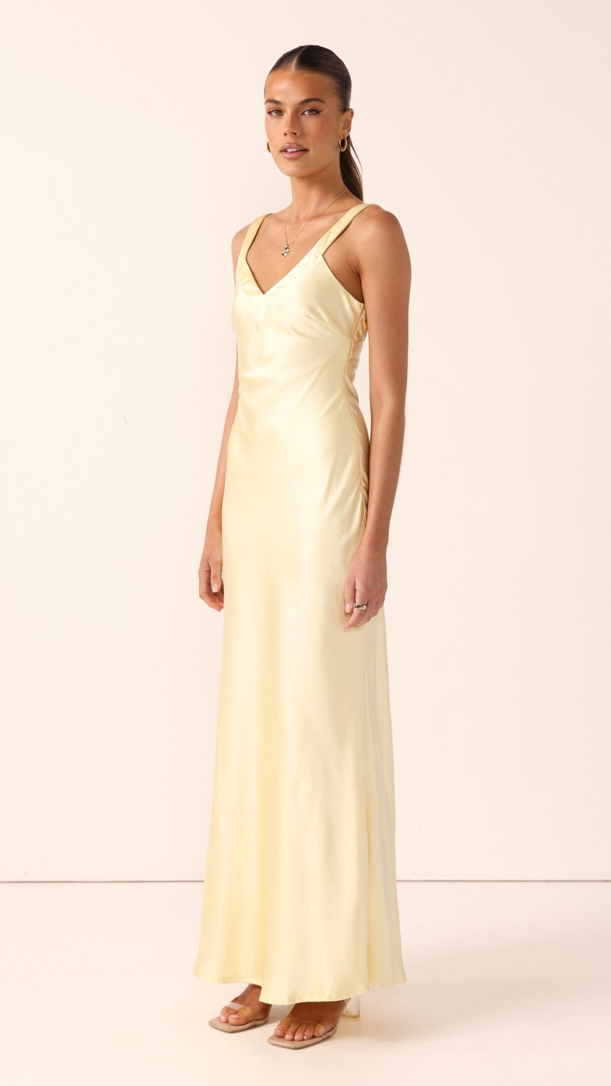 Vestido largo satinado con escote en V para mujer - Alondra