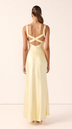 Vestido largo satinado con escote en V para mujer - Alondra