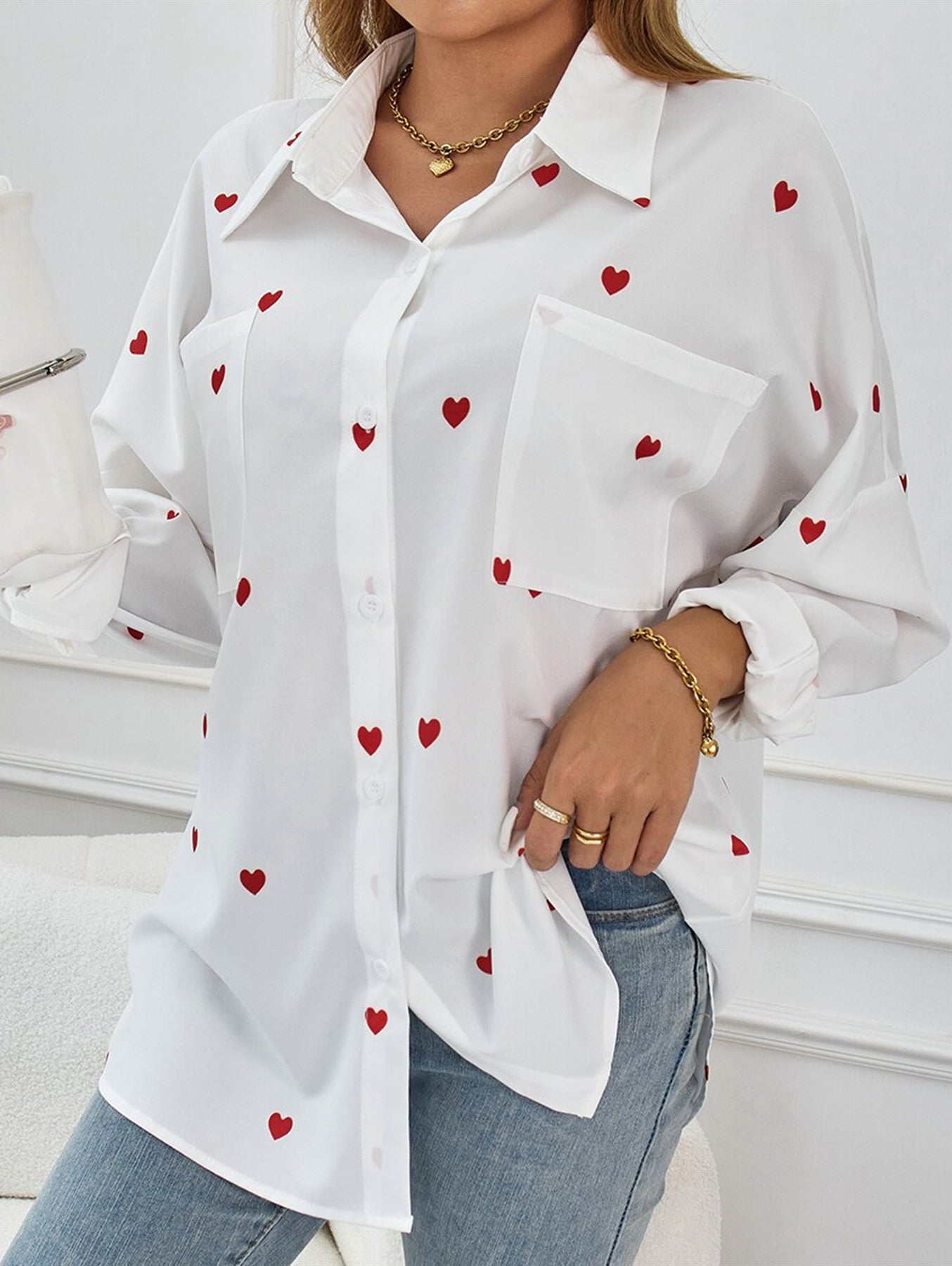 Blusa para mujer estampada de corazones corte recto - Tiril