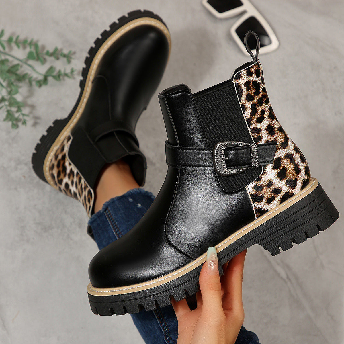 Botas de tobillo para mujer estampado de leopardo - Elviora