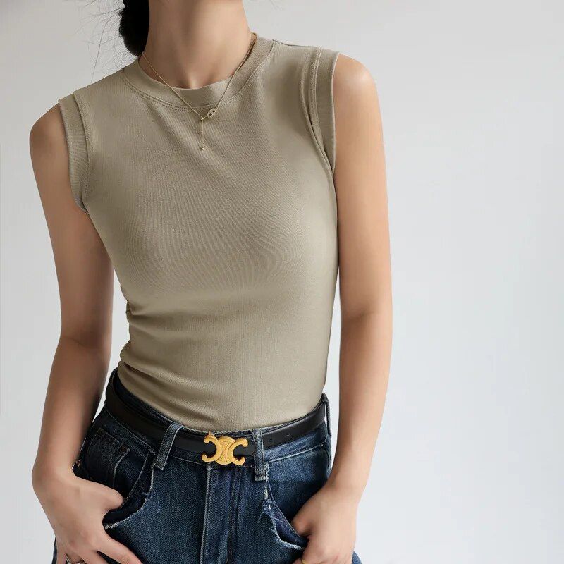 Lena - Camiseta sin mangas con escote redondo para mujer