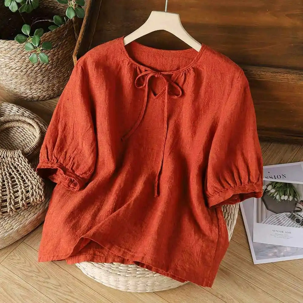 Jazmy - Blusa de lino de manga para mujer