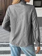 Blusa mujer manga larga con volantes y cuello alto - Lorena