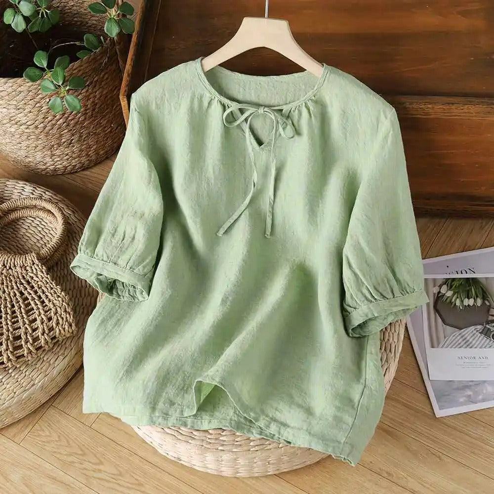 Jazmy - Blusa de lino de manga para mujer