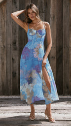 Vestido largo de fiesta con estampado floral - Nancy