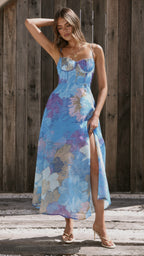 Vestido largo de fiesta con estampado floral - Nancy