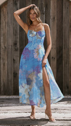 Vestido largo de fiesta con estampado floral - Nancy