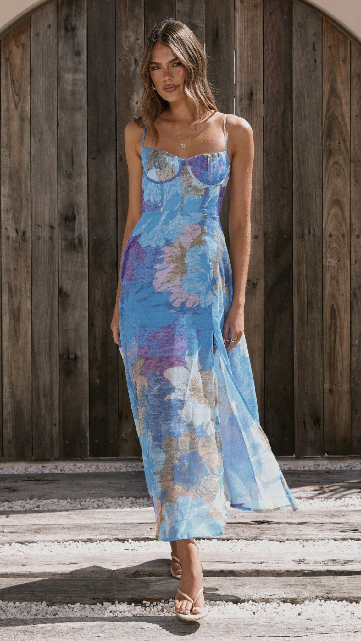 Vestido largo de fiesta con estampado floral - Nancy