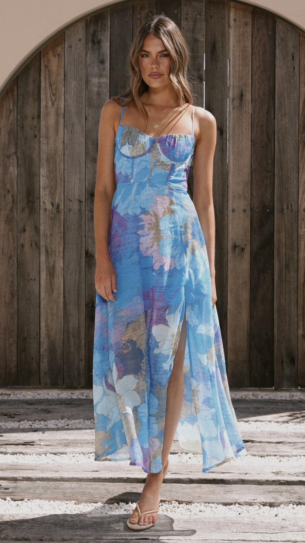 Vestido largo de fiesta con estampado floral - Nancy