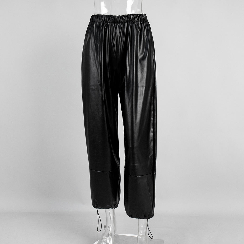 Pantalones para mujer de efecto piel con cordones en el bajo - Eirenne