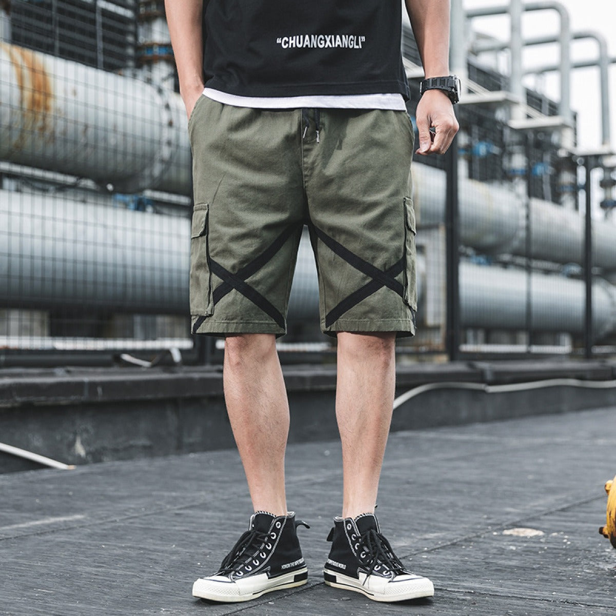 Pantalones cortos para hombre de algodón con diseño cargo urbano - Damián