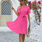 Isabella - Vestido midi plisado clásico con lazo en la cintura