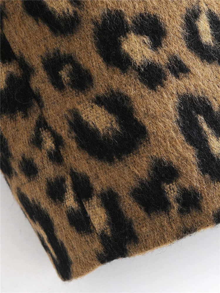 Abrigo de leopardo para mujer de corte recto con solapas - Frida