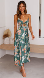 Vestido midi floral con escote anudado para mujer - Loisa
