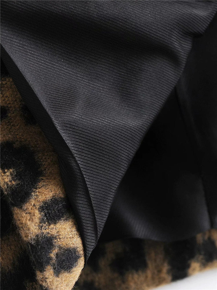 Abrigo de leopardo para mujer de corte recto con solapas - Frida