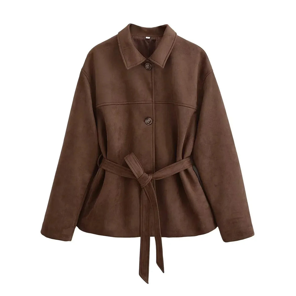 Chaqueta de ante con cinturon para mujer - Avelise