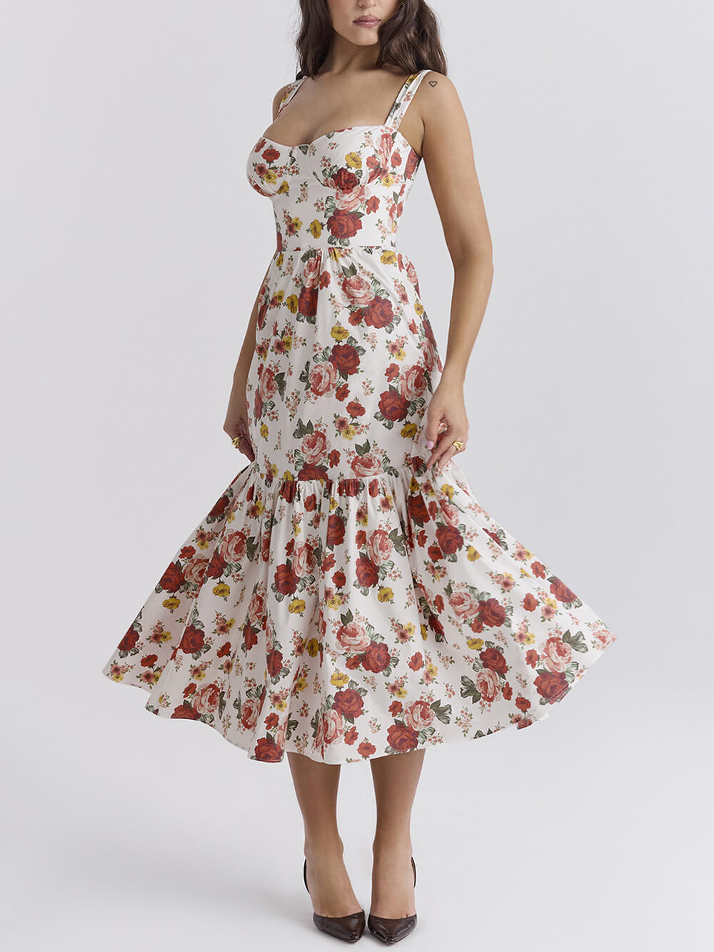 Fryda - Suave vestido floral halter midi