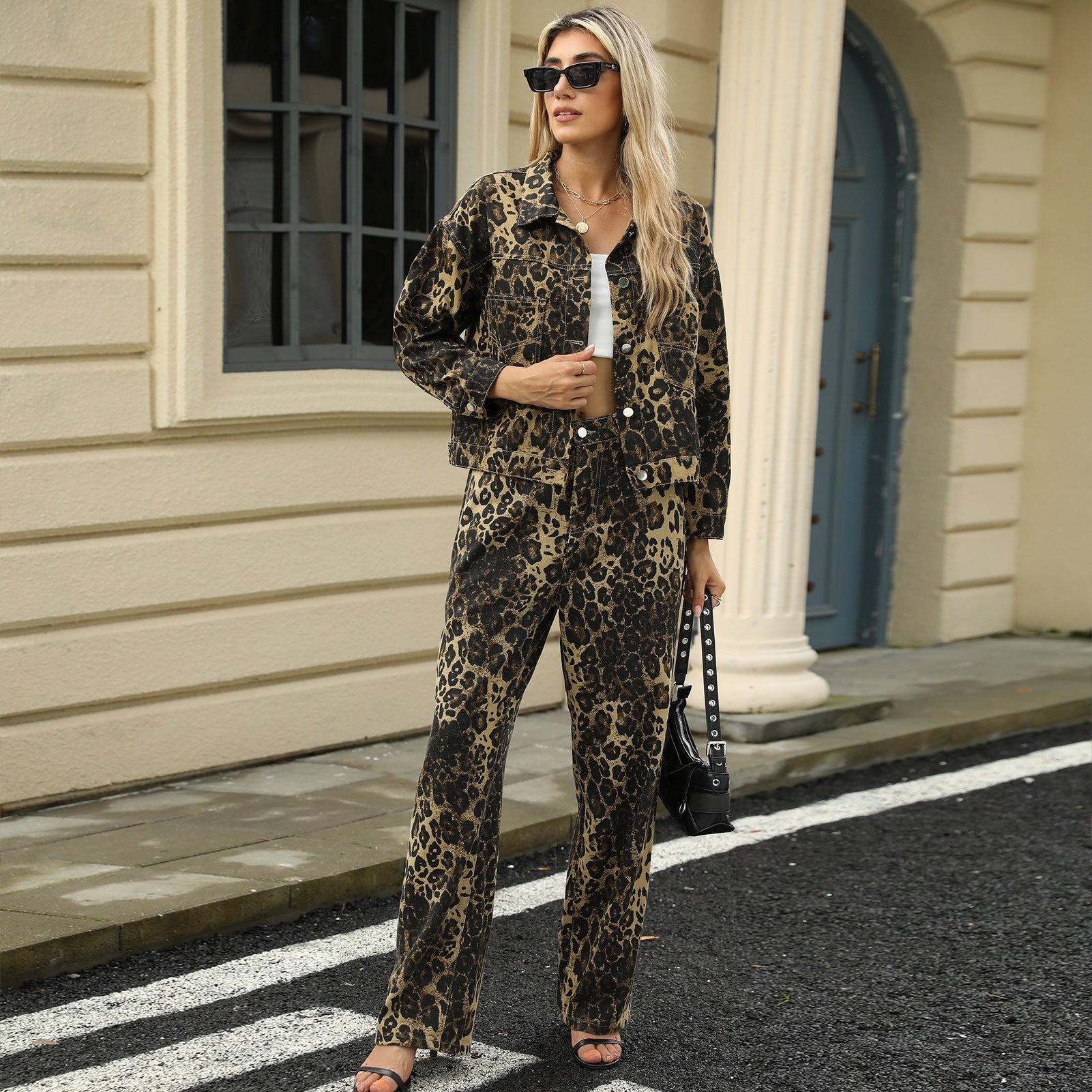 Conjunto denim estampado leopardo - Sylvie