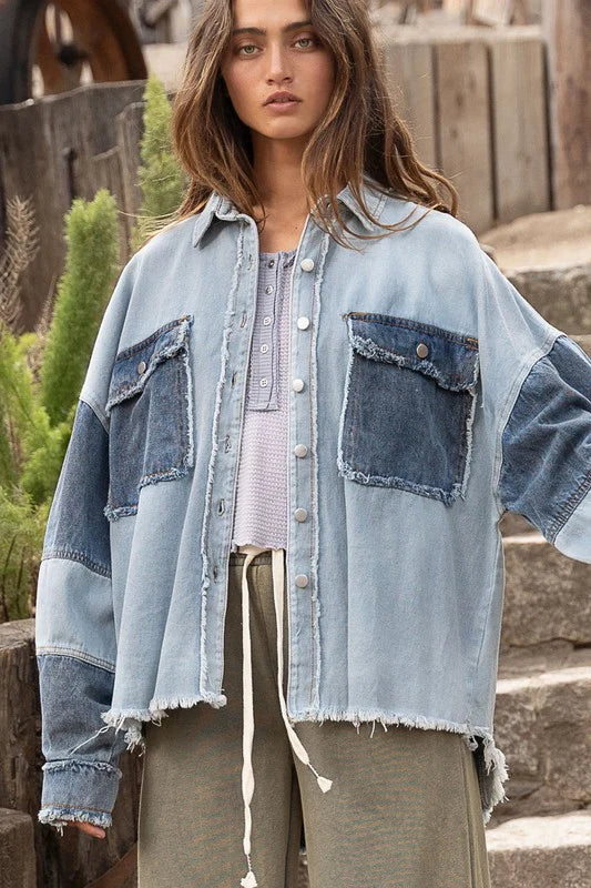 Chaqueta vaquera vintage bicolor para mujer - Ottilie