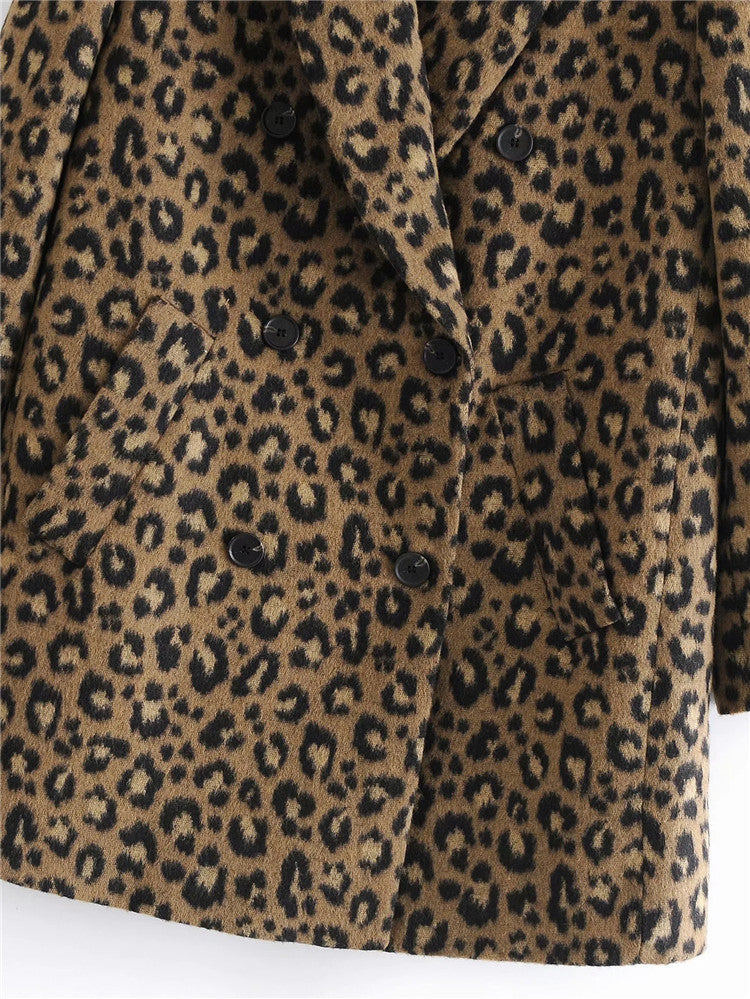 Abrigo de leopardo para mujer de corte recto con solapas - Frida