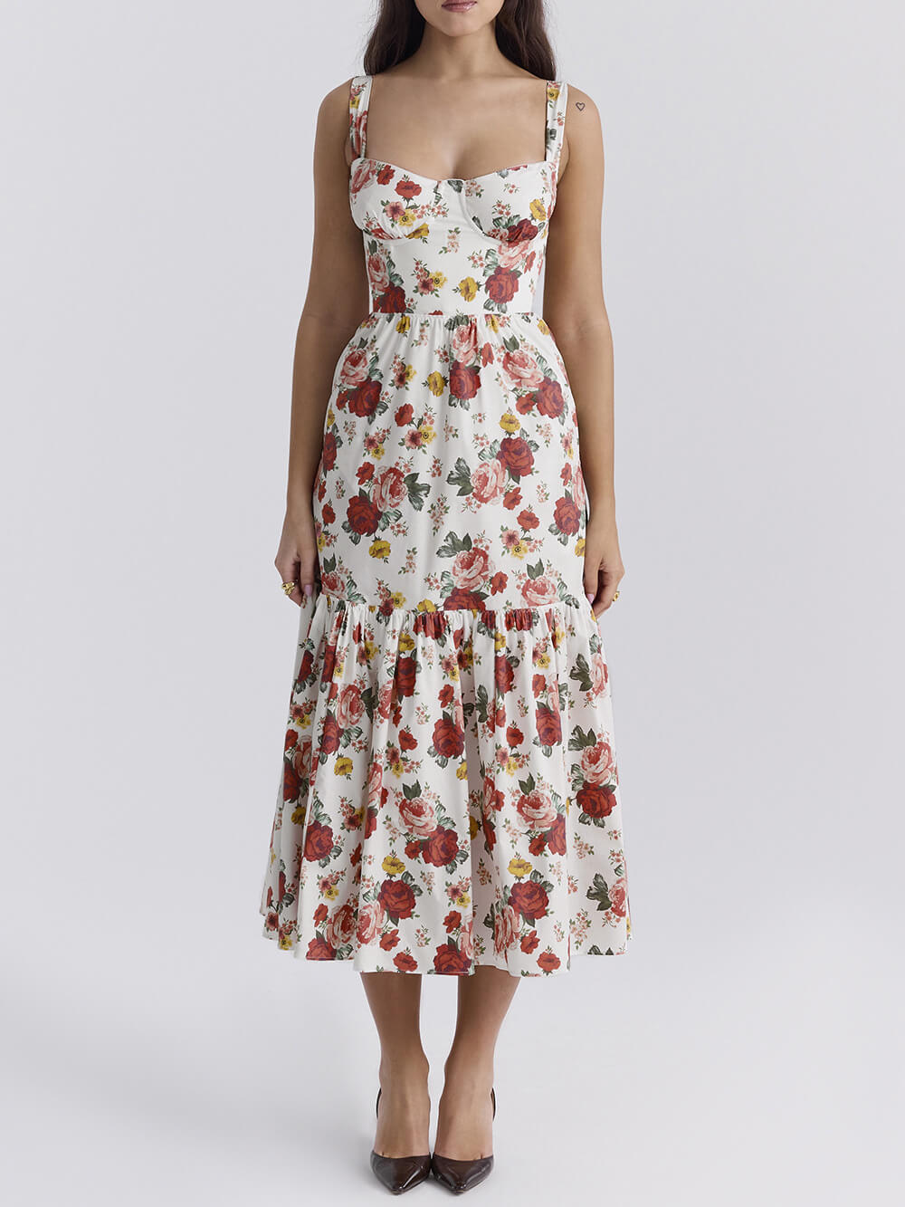 Fryda - Suave vestido floral halter midi
