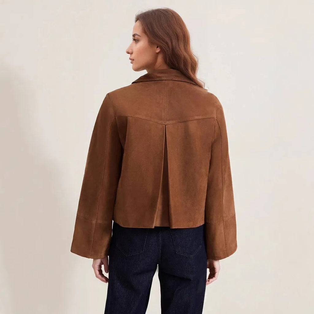 Chaqueta corta de ante con bolsillos frontales para mujer - Alenor