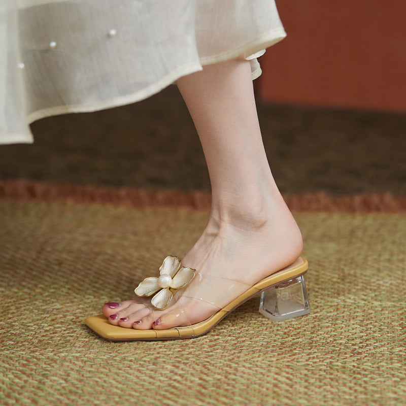Sandalias mujer con flor elegante estilo perla dorada - Liora