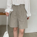 Pantalones cortos para mujer de lino estilo recto de talle alto - Clara