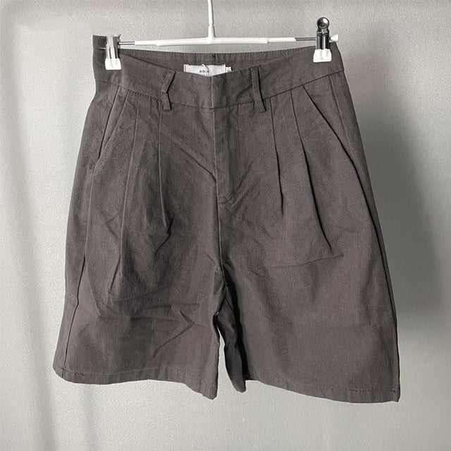 Pantalones cortos para mujer de lino estilo recto de talle alto - Clara