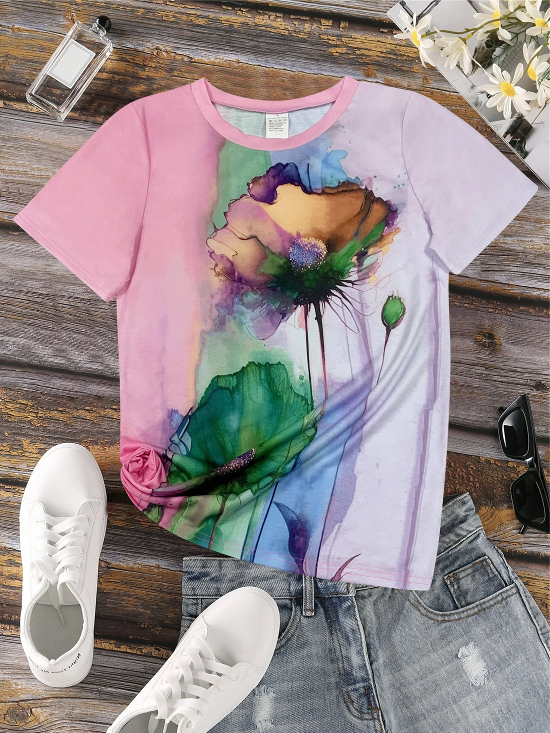 Fabienne - Camiseta con estampado floral y manga corta