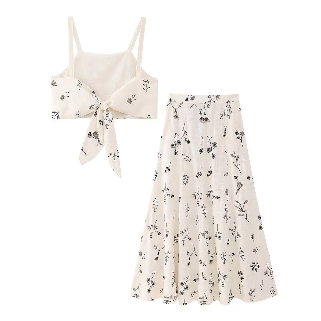 Conjunto 2 piezas estampado floral crema - Liora