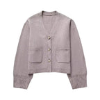 Loana - Cárdigan de punto con cuello en V y botones para mujer