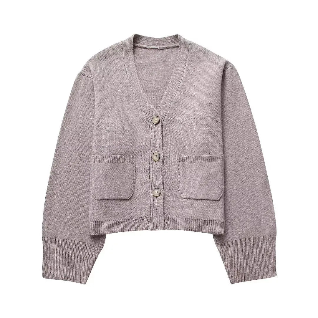Loana - Cárdigan de punto con cuello en V y botones para mujer