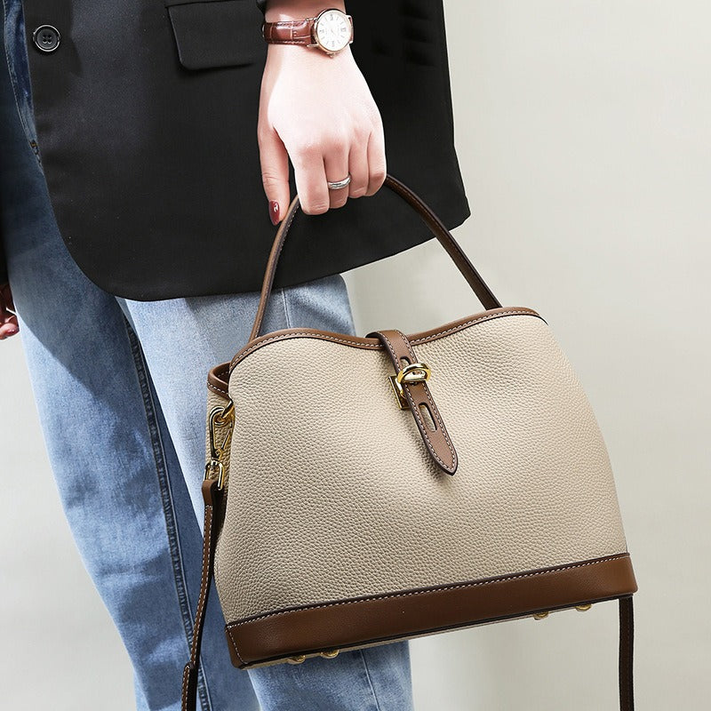 Bolso de hombro para mujer de piel texturizada bicolor estilo estructurado - Teresa
