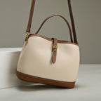 Bolso de hombro para mujer de piel texturizada bicolor estilo estructurado - Teresa