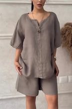 Conjunto de blusa suelta y short tiro alto casual para mujer - Maike