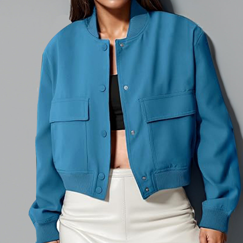 Tara - Chaqueta corta de mujer con cuello alto y grandes bolsillos