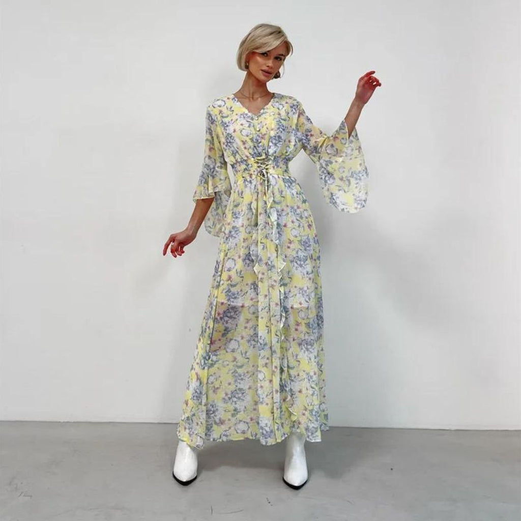 Norian - Vestido midi floral con escote en V