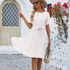 Isabella - Vestido midi plisado clásico con lazo en la cintura