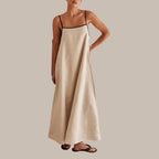 Ara - Maxivestido de lino con ribetes en contraste