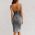 Vestido ajustado para mujer denim con abertura y tirantes - Aitana