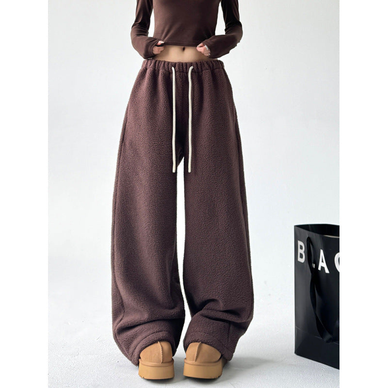 Pantalones para mujer amplios de tejido afelpado - Novanne