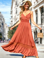 Rebecca - Vestido de encaje de crochet con cintura fruncida