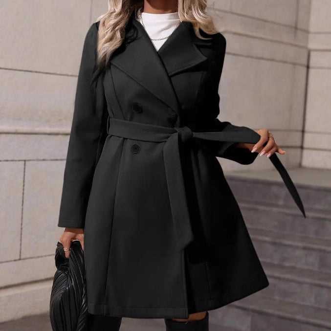 Abrigo de lana entallado para mujer lazada frontal elegante - Rayna