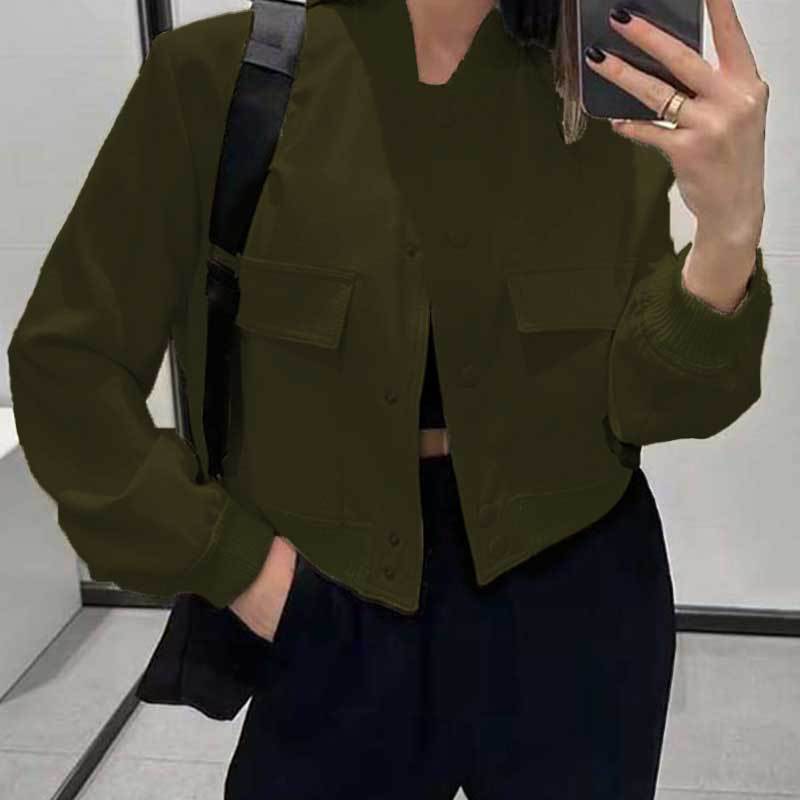 Tara - Chaqueta corta de mujer con cuello alto y grandes bolsillos
